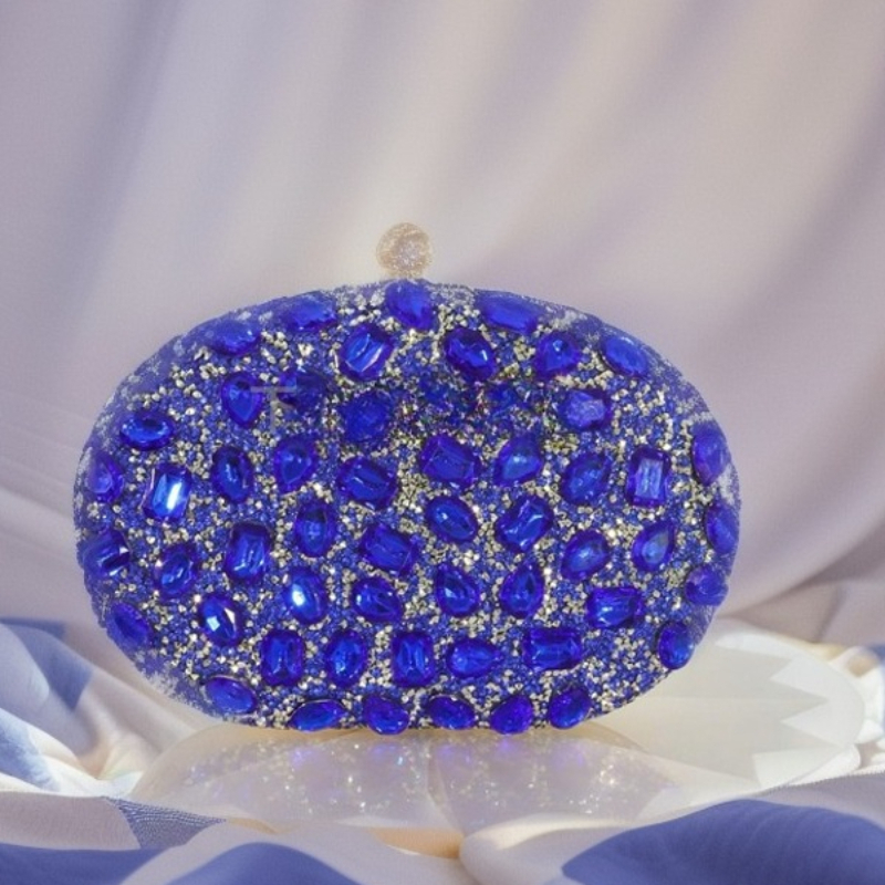 Luxury Bags Blue - Prominenten-Inspirierte Ovale Große Diamant-Abendtasche Königsblau Besetzt
