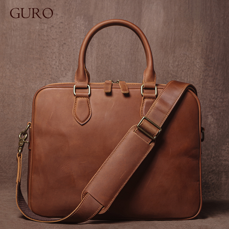 Luxury Bags For Laptop - GURO Männer Crazy Horse Rindsleder Aktentasche