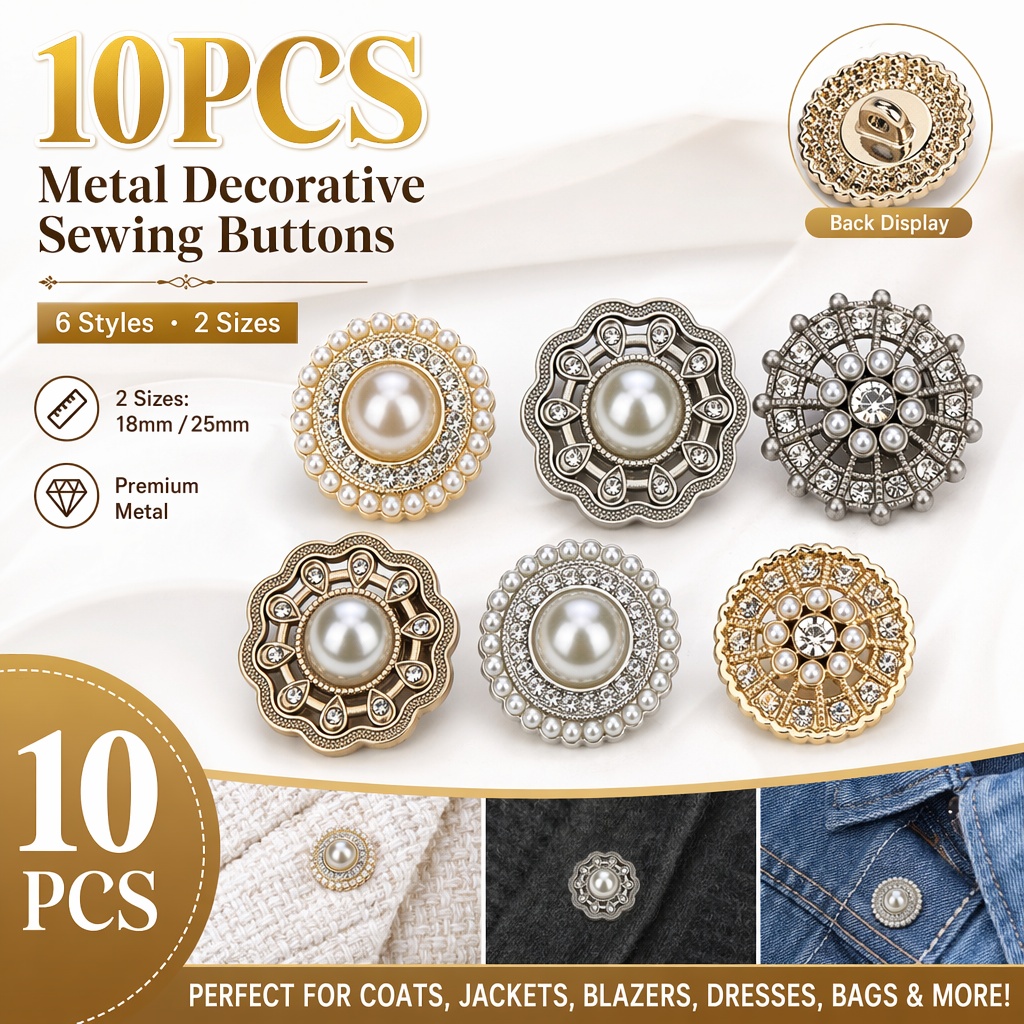 Luxury Bags Dry Clean - 10 Stück luxuriöse Metallknöpfe mit Perlen